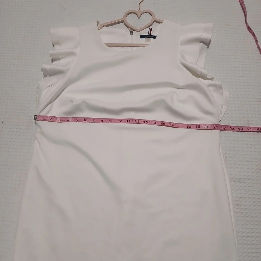 Tommy Hilfiger White Ruffle Sleeve Shift Dress Plus Size 16W Logo Zip
